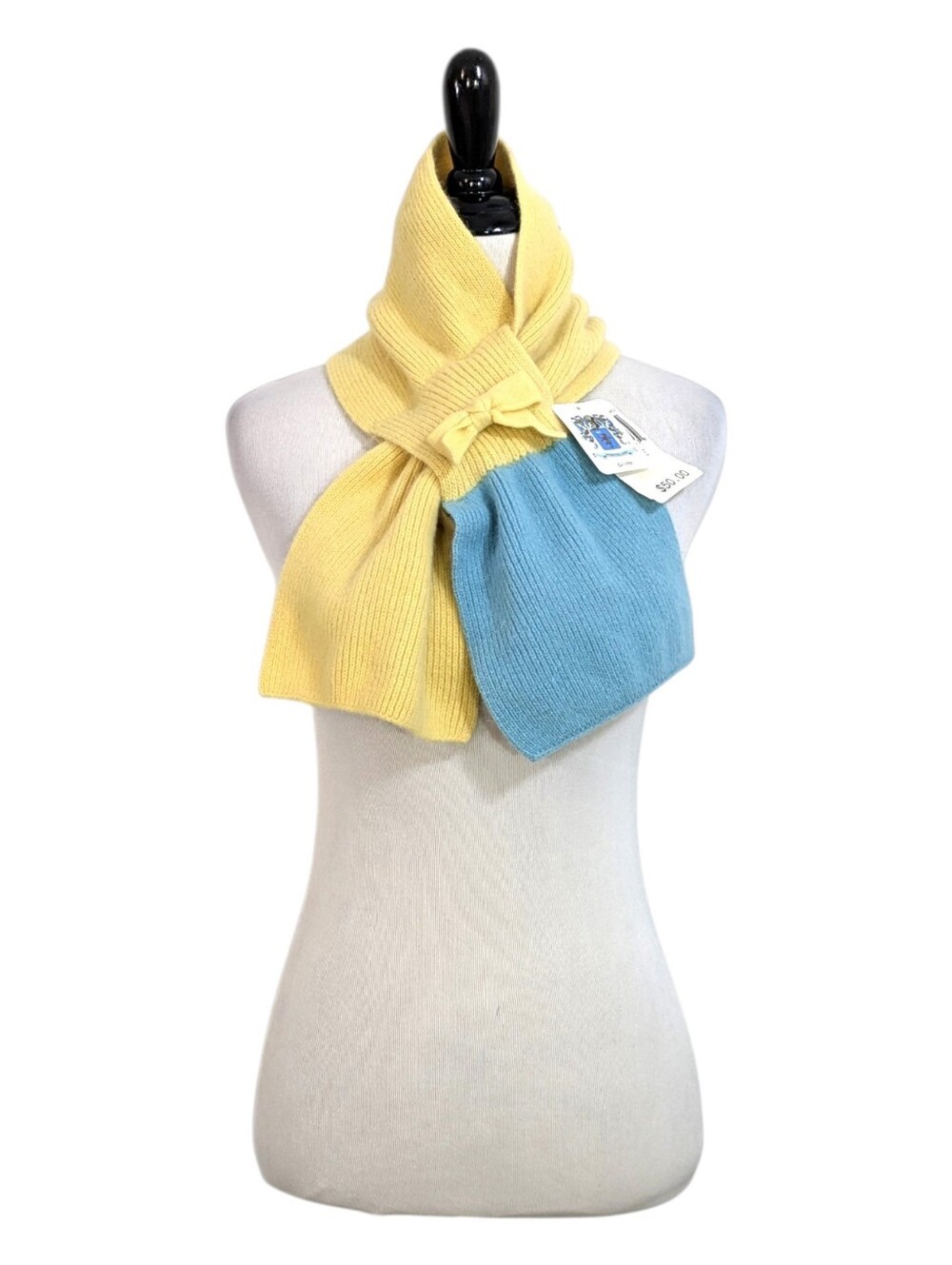 NEW Vintage Portolano Short Scarf - Yellow & Teal Blue Lambswool & Rabbit Angora